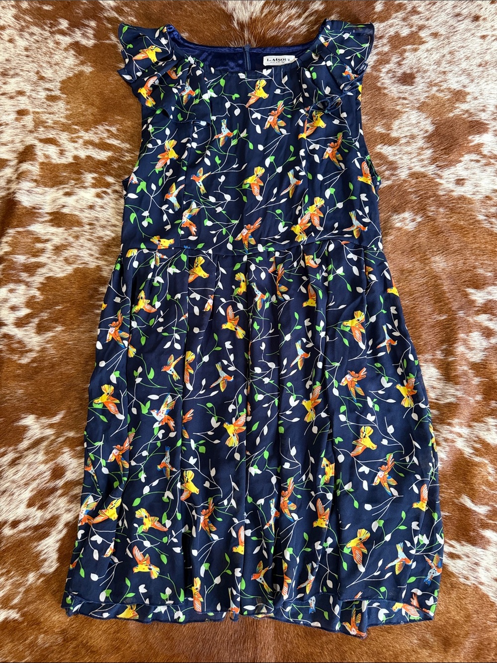 Navy Floral & Bird Ruffle-Sleeve Mini Dress